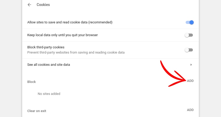 add cookies to block in chrome