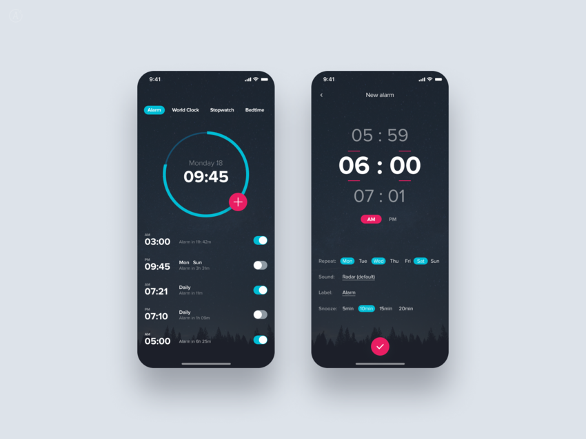 Dark Clock UI design