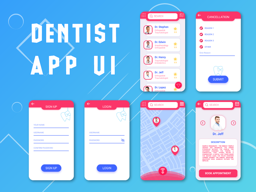 Multi Feature Dentist App UI design